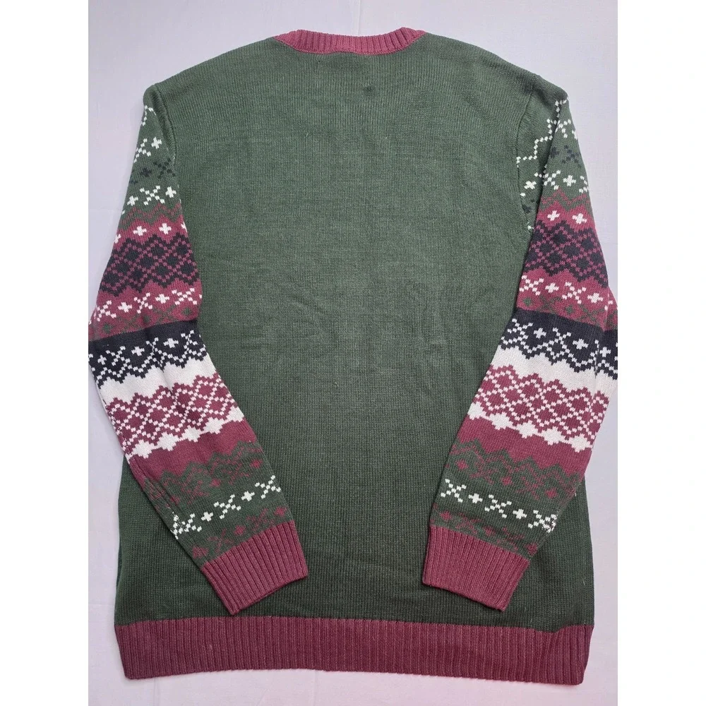 Ugly Christmas Sweater Men's XL Green Dog Saving The Party Tight Knit Cotton